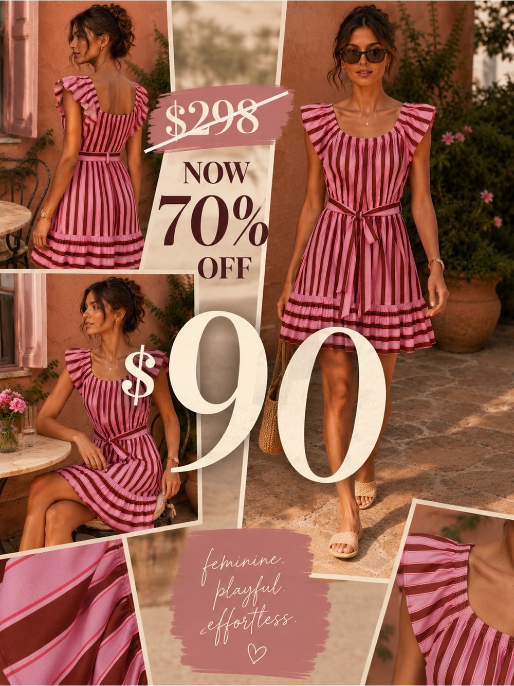 Pink Striped Flutter Sleeve Mini Dress | NWT | Size Available
